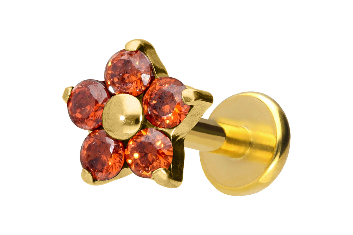 Titan Labret Piercing mit Push Fit KRISTALLBLUME